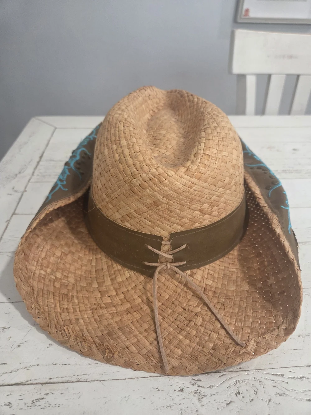 Run a Muck Collection Straw Western Hat with Turquoise Details